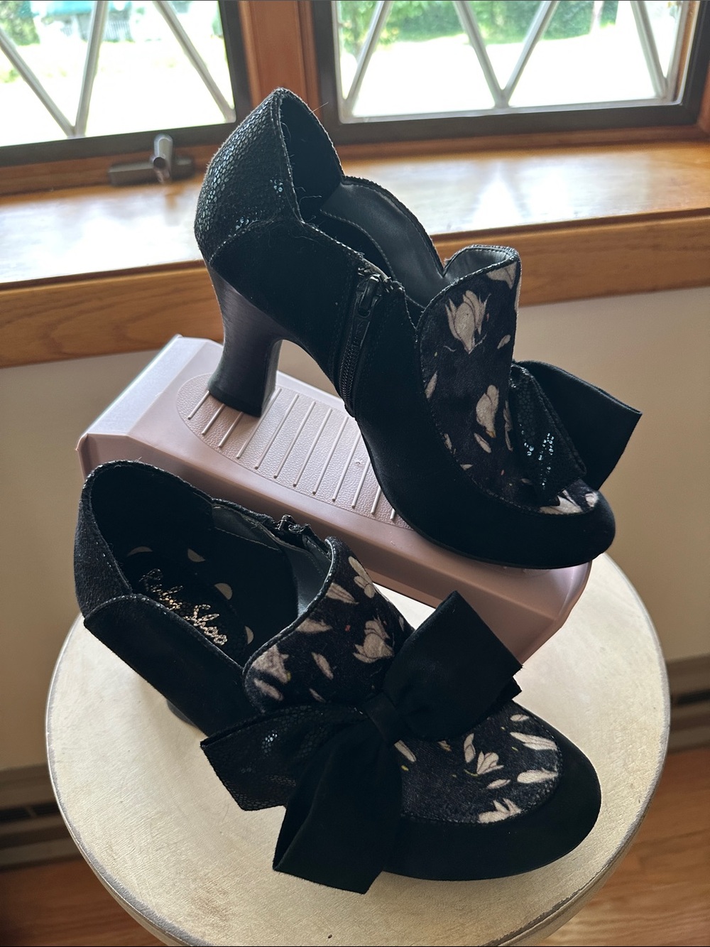 Ruby Shoo Women's Black Floral Bow Accent Booties